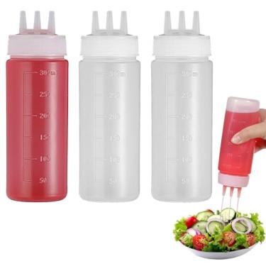 Imagem de YBEATY Pacote com 3 frascos de espremer com 3 furos de 300 ml, recipientes de ketchup, recipientes de plástico para condimentos, utensílios de cozinha, artesanato, acessórios para molho de tomate