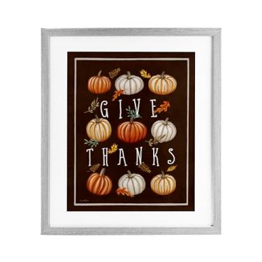 Imagem de Stupell Industries "Give Thanks with Varied Pumpkins Gray Framed Print Under Glass, design by Elizabeth Tyndall, 40,6 x 33,5 cm