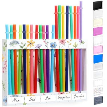 Imagem de Qinyoung Suporte de canudo acrílico para porta de armário com fita adesiva dupla face organizador de canudo reutilizável armazenamento de copo acessórios de cozinha recipiente para armário de balcão