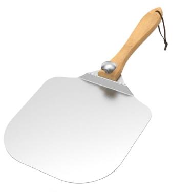 Imagem de KHZSPP Casca de pizza de alumínio 30,5 cm x 63,5 cm, pá de pizza com cabo de madeira dobrável para fácil armazenamento e limpeza, espátula de metal para assar pizza, massa, pão e pastelaria