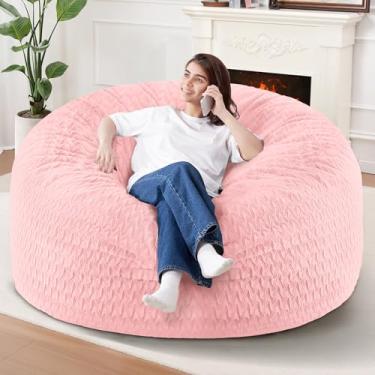 Imagem de Cadeira de pufe de 1,8 m, cadeiras gigantes para adultos, sacos de feijão grandes com enchimento de espuma de memória, poltronas grandes com capa de pelúcia Chevron - rosa macio