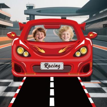 Imagem de WADORN Faixa de porta com foto de pista de corrida de carro de corrida, tema de carro de corrida, decorações de festa de aniversário, fãs de corrida, moldura de fundo de festa, faixa de varanda