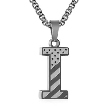 Imagem de Zocomi Colar com pingente de inicial da bandeira americana para homens e meninos, corrente de aço inoxidável 316L A-Z caixa de letras 50 + 5 cm joias presentes, Aço inoxidável, Sem Pedra Preciosa