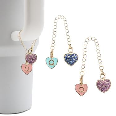 Imagem de RENUIS 2 peças de acessórios de pingente de letra rosa e azul para Stanley Cup, letra inicial de identificação do nome para Stanley Copo de 30 e 1,134 g com alça, corrente de pingentes de