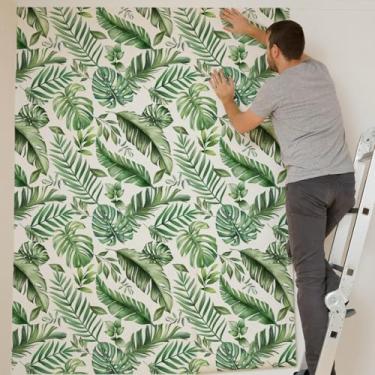 Imagem de ESSMOKO Papel de parede planta verde tropical pequeno papel de parede fresco material PVC sala de estar quarto adesivo de parede decoração de casa adesivo de móveis autoadesivo hidrosol