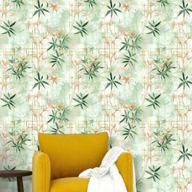 Imagem de ESSMOKO Papel de parede novo estilo bambu chinês papel de parede floresta tropical do sudeste asiático plantas verdes PVC autoadesivo papel de parede verde 45 * 500 cm