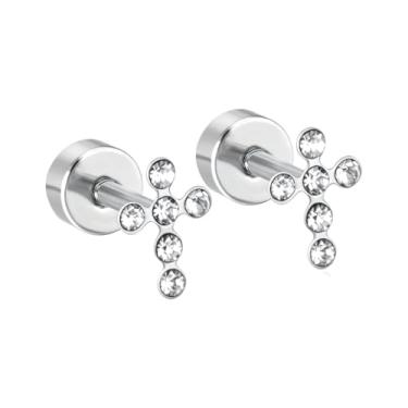 Imagem de Brincos pequenos de zircônia cúbica simulada de cruz 18G para mulheres e homens, minimalista, aço inoxidável, cartilagem, piercing, pijama, bijuteria moderna, Small, Aço inoxidável, Sem pedra preciosa