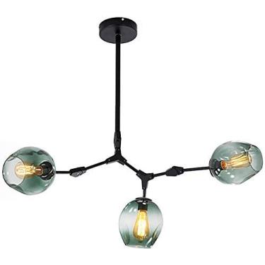 Imagem de Lustre E27 Nordic Glass Ball Chandelier Altura ajustável, Lustre preto fosco, E26 Metal Hand Blow Branches Pendant Light, Luminárias de globo de meados do século de 79"