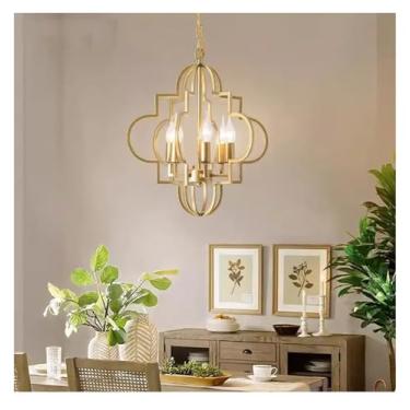 Imagem de Lustre vintage americano de ferro forjado dourado com design de luminária pendente para sala de estar, sala de jantar nórdica, quarto, café, cozinha, luminárias de lustre
