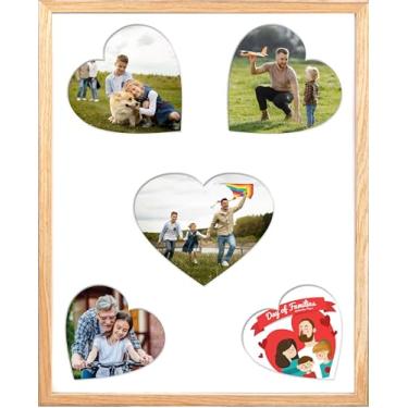 Imagem de iHery Molduras de madeira de carvalho natural, colagem para decoração de parede, inclui 3 tapetes (coração, abertura múltipla 10 x 17 cm, 21 x 28 cm), exibição de fotos de galeria DIY para mãe da