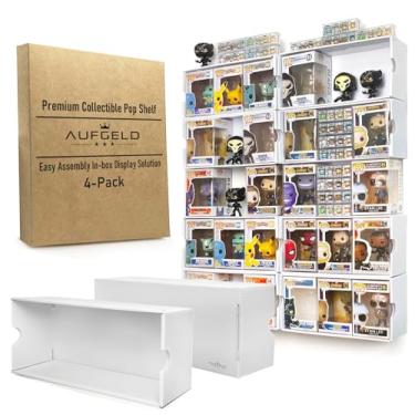 Imagem de AUFGELD Estojo de exibição para Funko Pop de 10 cm, prateleira organizadora para Pops em mangas protetoras, armazenamento pop empilhável, caixa de exibição de figuras de ação montável na parede (3