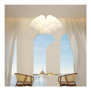 Imagem de Luminária de lustre branco compatível com quarto - 13 luzes - Abajur de acrílico com flor em ouro leitoso - Lustre boho costeiro compatível com