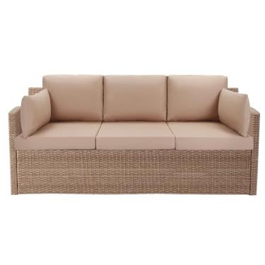 Imagem de LYLNBYWK 8 peças de almofadas ao ar livre, conjunto de almofadas de vime de vime de vime para sofá, impermeável, UV/zíper, bege