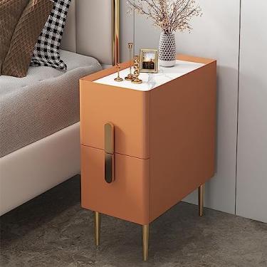 Imagem de ZDJZMGZ Mesa de cabeceira pequena, mesa de cabeceira com gaveta, mesa de cabeceira alta, mesa de cabeceira com pernas e alças de metal, 2 gavetas (cor: laranja, tamanho: 30 cm)