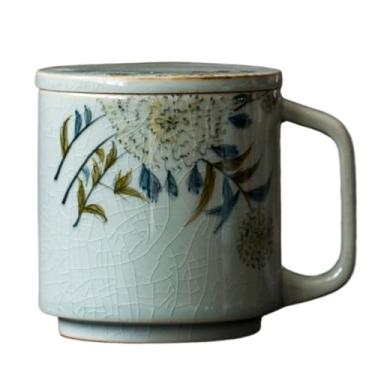 Imagem de URGDWEKJY Caneca de viagem pintada à mão copo de água rachado de gelo copo de água de cerâmica com tampa 320 ml caneca retrô xícara de chá doméstica reutilizável xícara de café (02)