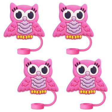 Imagem de Topos de palha de coruja para copos Stanley; tampas de palha de coruja compatíveis com Stanley copo de 30 e 1,134 g, topo de canudos reutilizáveis e de silicone para pontas de 0,4 polegadas/10 mm, 4