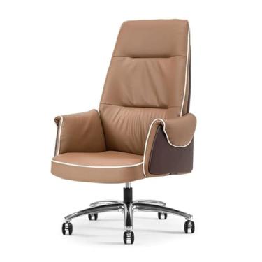 Imagem de YPDJVLTI Cadeira de escritório simples de couro, cadeira de escritório, encosto reclinável, 160°, cadeira de escritório com esponja de alta densidade