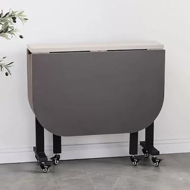 Imagem de Mesa de jantar dobrável, placa espessa, mesa de jantar com 6 rodas, mesa de cozinha móvel que economiza espaço, suporte de aço carbono, suporta facilmente 200 kg (cor: A, tamanho: 120 x 100 x 75 cm)
