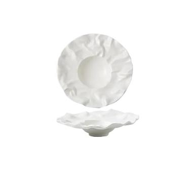 Imagem de URGDWEKJY Bandeja de jantar cerâmica prato de jantar fosco bacias de sopa criativas utensílios de mesa domésticos em forma irregular tigela de salada lanches sobremesa prato de bolo prato de jantar