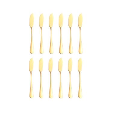 Imagem de Genérico, Faca para Manteiga Espatula Pate Aço Inox Dourado Jogo 12un