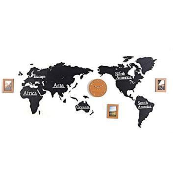 Imagem de Relógio de mapa do mundo, relógio de design numeral arábico, relógio de decoração de parede de madeira para casa / relógio de parede mudo, usado para escritório em casa escola (tamanho: 130 x 66,5 cm