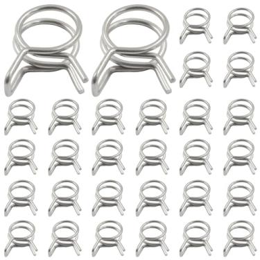 Imagem de BokWin Pacote com 30 braçadeiras de mangueira de mola de fio duplo de 12 mm de diâmetro interno, clipes de mola ajustáveis, aço inoxidável para mangueira, linha de combustível, tubo de água