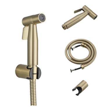 Imagem de 1 peça torneira bidê aço inoxidável conjunto de pulverizador de bidê portátil torneira de vaso sanitário preto acessórios de chuveiro de água fria única (cor: conjunto ouro da UE) (sem válvula)