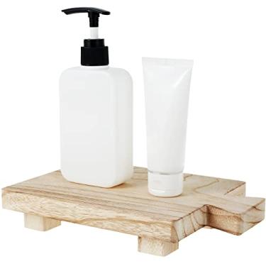 Imagem de RWWPJLLWHR Pedestal de madeira, suporte de sabonete, suporte de madeira, bandeja de pedestal de madeira para banheiro, cozinha, saboneteira, decoração, vela rústica, suporte de plantas para garrafas