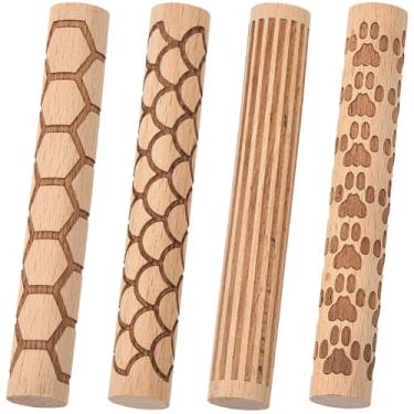 Imagem de CREATCABIN 4 peças de rolos de textura de argila de madeira, ferramentas de rolo de carimbo de cerâmica, setor, linha reta, padrão hexagonal, texturizados, para modelagem, cerâmica, pintura