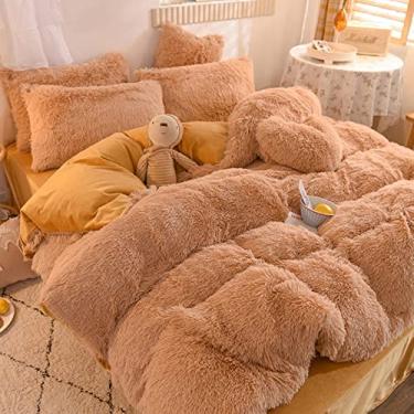 Imagem de Conjunto de capa de edredom fofo de veludo de pele sintética, ultramacia, quente, durável, conjunto de capa de edredom com fronhas, conjunto de cama respirável com zíper para inverno - Camel Queen 200