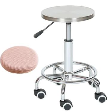 Imagem de WYUYIWH Banqueta giratória de aço inoxidável com almofada de assento e rodas gratuitas, cadeira de elevação para bar, laboratório, escritório, barbeiro, cozinha e loja, dedicação altruísta