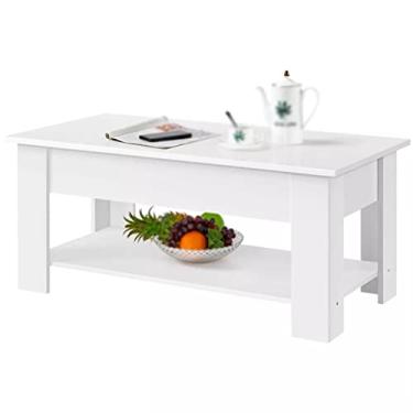 Imagem de Mesa de centro com compartimento oculto e armazenamento para sala de estar, recepção, escritório, mesa lateral branca (D 1)