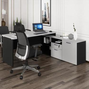 Imagem de Escrivaninha com Balcão Lateral 170cm 1 Porta 2 Gavetas Flex Multimóveis Cr25308 Cinza/preto