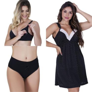 Imagem de Kit 2 Camisola Amamentação +3 Calcinha Pós Parto +2 Sutiã Bojo - DNG M