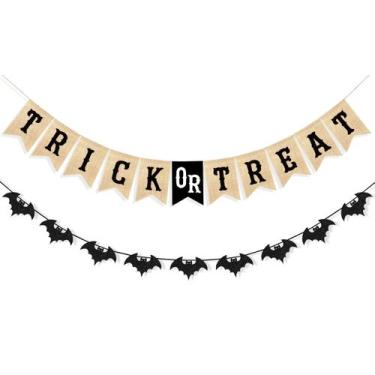 Imagem de Decorações de Halloween, estopa, banner, truque ou trate  Uniwish