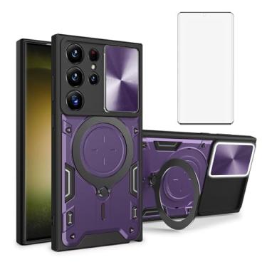 Imagem de Asuwish Capa de telefone para Samsung Galaxy S23 Ultra 5G Capa magnética para câmera deslizante com protetor de tela de vidro temperado e suporte de anel, acessórios para celular S23Ultra 23S S 23