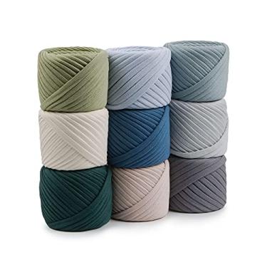 Imagem de Conjunto de fio de camiseta Fettuccini Zpagetti, 9 bolas no total de 196 metros, kit de fios de camiseta para crochê, fio de fita 100% algodão, bola de fio de tricô, fio T orgânico, conjunto Victoria