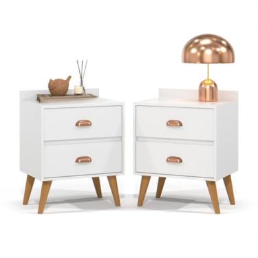 Imagem de Kit 2 mesas de cabeceira dream retro 2 gavetas(BRANCO)