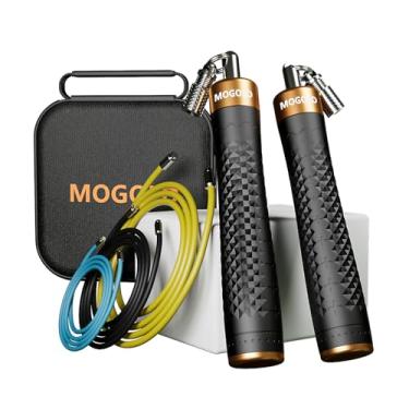 Imagem de MOGOLD Conjunto de corda de pular ponderada de 1/1.8 kg, 3 cabos de corda de PVC 299 cm, alças antiderrapantes com liberação rápida, estojo de transporte, preto (preto e dourado)