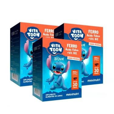 Imagem de Kit 3 Vitatoon Stitch Ferro (AC. Fólico + Vit. B12) Sabor Pessêgo - Ma