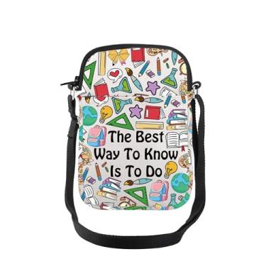 Imagem de TOBGBE Presentes inspirados em programas de TV de desenho animado A melhor maneira de saber é fazer bolsa tiracolo bolsa mensageiro ajustável para fãs de professores, Know is to Do Mini Cb-us