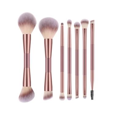 Imagem de 7 conjuntos de pincéis de maquiagem ultramacios de cabeça dupla, pincel de maquiagem poderoso, pincel de sombra, pincel iluminador, pincel de contorno de nariz para maquiagem diária no rosto