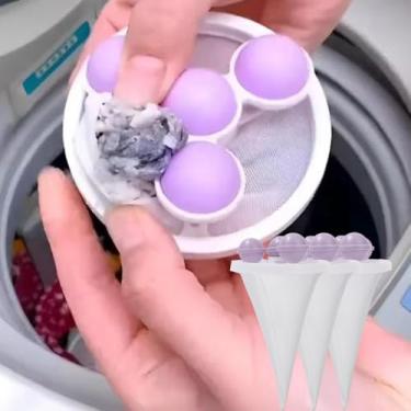 Imagem de 3 peças reutilizáveis saco de filtro de máquina de lavar roupa flutuante apanhador de cabelo malha bola de lavanderia, ferramentas de limpeza, roxo