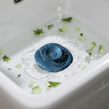 Imagem de Filtros de drenagem para pia de banheiro e banheira, capa de ralo de banheira dobrável de silicone e protetor de cabelo (azul)