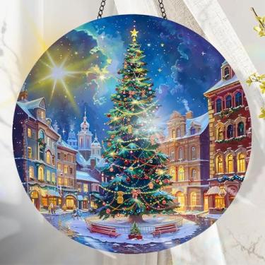 Imagem de Acrílico colorido Suncatcher, decoração de janela suspensa de árvore de Natal com design de vitral impresso, apanhador de sol, arte de parede de arco-íris, ornamentos de Natal para uso interno e