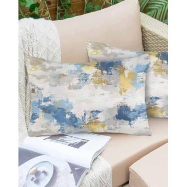 Imagem de Fronhas de arte abstrata moderna pintura azul capa de almofada macia para cama, capa de almofada decorativa com zíper oculto para cama sofá 30,5 x 50,8 cm