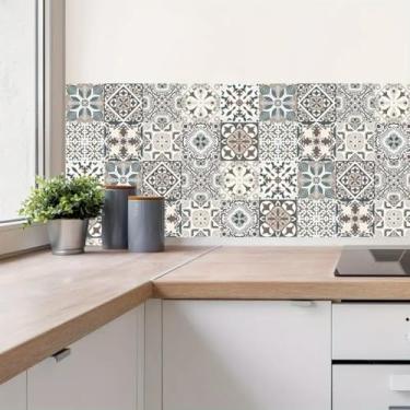 Imagem de 10 peças de adesivos de azulejo de backsplash, decalques estilo mandala à prova d'água de 15 cm x 15 cm para paredes de cozinha e banheiro, azulejos autoadesivos removíveis para decoração de casa