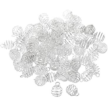 Imagem de Pingente de gaiola de contas espirais, 100 peças, 8 x 9 mm, aço inoxidável, suporte de pedra de mola, pingentes de gaiola para fabricação de joias, prata, branco, TBD, Acrílico, Ágata