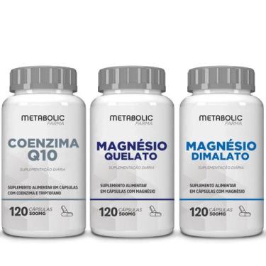Imagem de Kit Magnesio dima la to Quelato Coenzima Q10 500Mg 120 Cápsulas Metabo