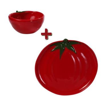 Imagem de Conjunto Cerâmica Tomate Bowl e Prato Bandeja Mesa Posta - Monte Sua D